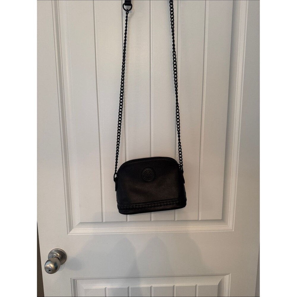 Black Leather Crossbody Bag with Chain Strap